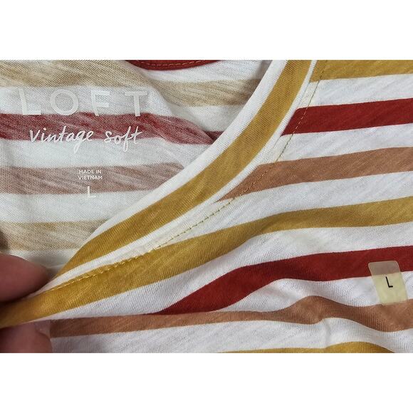 NEW Loft Vintage soft Sz Large 90s stripes nostalgia short sleeve layering top - Picture 5 of 8